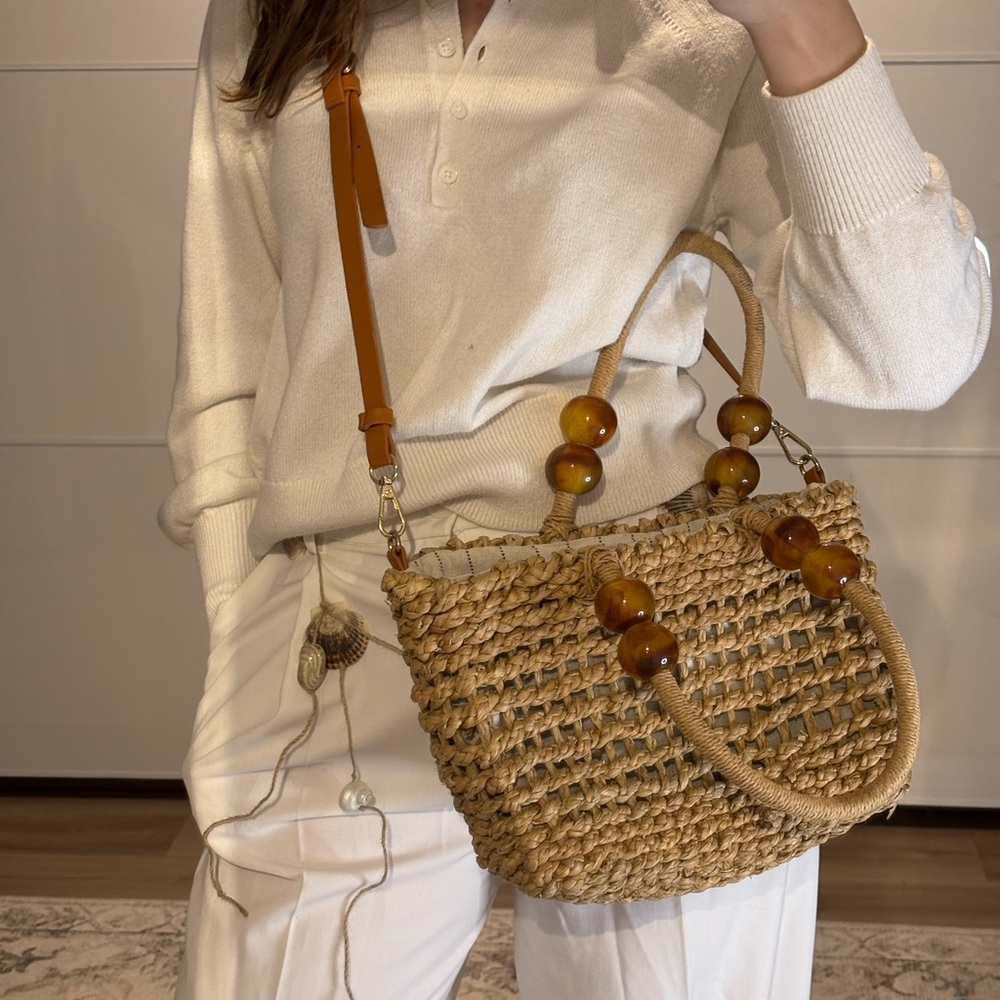 Zara Tan Raffia Woven Handbag